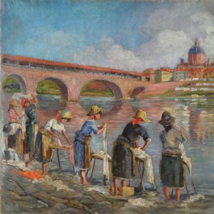 Wäscherinnen in Pavia, um 1930
