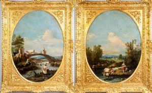 Francesco Zuccarelli, Paysage avec des bergers et des troupeaux près de la rivière, paire d'huiles