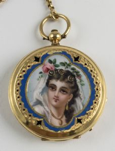 Gold Monachina with miniature, late 19th century