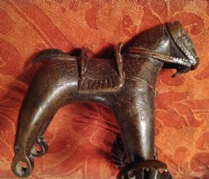 Antique Indian bronze toy in the shape of a horse