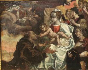 Fanzoni Ferrau Faenza 1563- 1645 Sacra famiglia con s, Francesco Olio su tavola cm.35 x 45