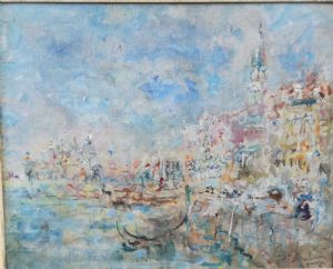 Luigi Mantovani  Milano 1880- 1957veduta di Venezia con palazzo ducale  e riva degli schiavoni oilo su tela cm.48x38 