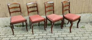 Gruppo di 4 sedie in mogano con intarsi neri Sedile imbottito schienale a giorno tre traversi. Epoca Carlo X° 1830