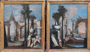 Coppia di capricci architettonici 