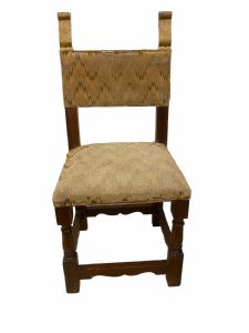 Small Tuscan walnut wet nurse's chair with spool legs and gilded flames