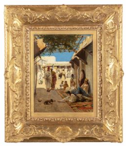 Ferdinando Brambilla (Milan 1838 - 1921) A Slave Market in Morocco 1879