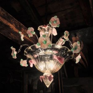 MURANO-GLAS-LÜSTER/DECKENLEUCHTE „BLUMENSTRAUSS“ MIT 6 LEUCHTEN