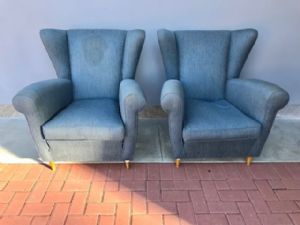 Paar Vintage-Sessel aus blauem Stoff - Konserviert_car 2188