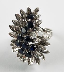 White gold ring with diamonds and sapphires, 1960s