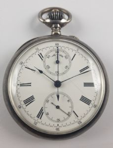 Silver chronograph pocket watch, late 19th century