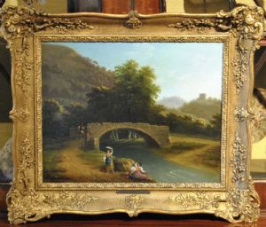 Paesaggio animato con figure autore Marco Gozzi Lombardo del primo 800' cm. 30 x 40 più cornice.