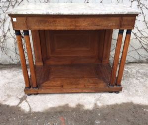 Important Empire Console with 4 Columns, in Walnut and Walnut Burl_car 566