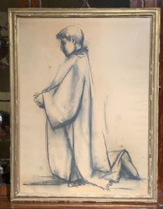 Frate in preghiera, carboncino su carta , cm. 115 x 80 Giacomo Manzù anni 1946/1947
