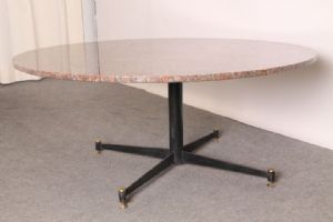 Mid-century modern living room table from the 50s, brass and pink granite! Unique Italian design.