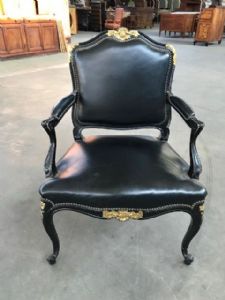 Elegant dark black lacquered armchair - Restored (in progress)_car 1822