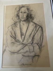 Retrato a carvão de senhora em papel 70 x 50 cm por Giacomo Manzù 1946