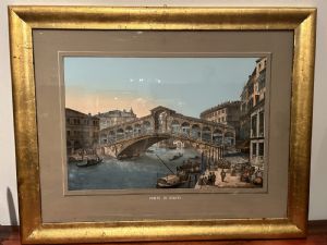 Aquarell/Gouache "Ponte di Rialto" aus dem 19. Jahrhundert