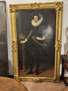 Splendido dipinto olio su tela con cornice coeva intagliata XVII secolo 