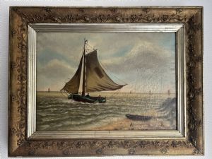 Dipinto di una scena di mare dell'800