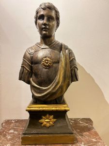 Wooden bust of an Emperor