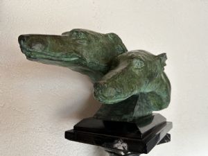 Due testa di levreri di bronzo, Art Deco - Foto 6