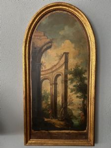 Coppia dei Paesaggi con rovine dell '800