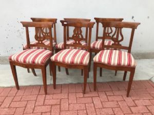 Lot von 6 Kirschholzstühlen mit Leierrückenlehne