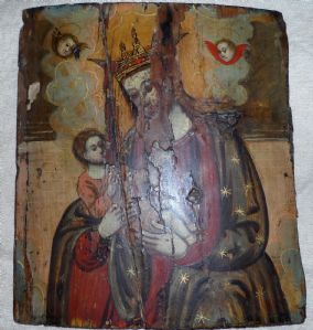 Tempera su tavola rappresentante Madonna col bambino.  