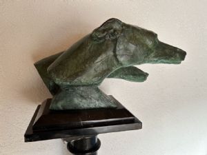 Due testa di levreri di bronzo, Art Deco - Foto 7