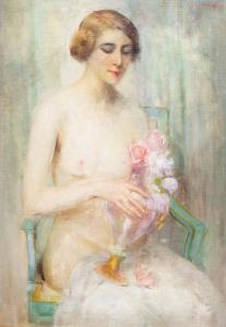 Luigi Serralunga, Weibliche Figur mit Blumen, Öl auf Leinwand, Ende 19./Anfang 20. Jahrhundert