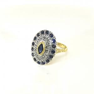 ANELLO ZAFFIRO  TAGLIO MARQUISE SU ORO 18 KT