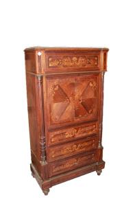 Secretaire stile Napoleone III intarsiato con marmo e bronzi del 1800