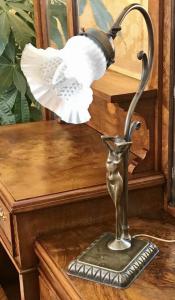 "Moreau" signed patinated bronze lamp