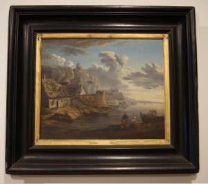 Antico quadro francese del 1800 olio su tavola veduta marina