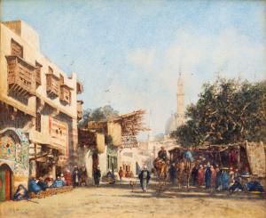 Alberto Pasini, "Il Cairo", acquerello su carta, Epoca '800, Alberto Pasini, “Il Cairo” (Cairo), watercolor on paper, 19th century