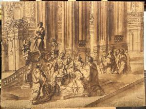 Ink preparatory drawing on paper. 18th-century Northern quadratura artist.