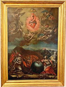 The 4 continents in adoration of the sacred heart of Jesus - Oil on canvas 2nd half of the 17th century.
