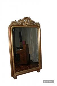 Grande Specchiera Francese Stile Luigi XVI in Legno dorato Foglia Oro
