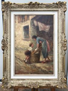 Dipinto olio su tela ‘gioco di bimbi’.Firmato: Giovanni Bonfatti.Milano