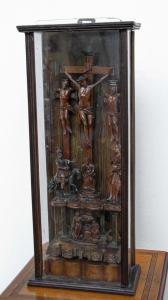 Holzschnitzer aus dem 17. Jahrhundert, Relief mit Kreuzigung und Noli me tangere