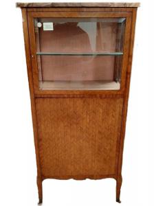 Vitrinet elegante francesa do século XIX, estilo transição, em bois de rose com mármore