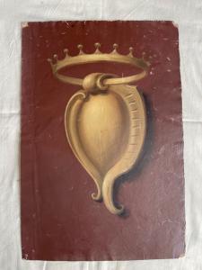 Ölgemälde auf Karton, das ein Wappen darstellt.