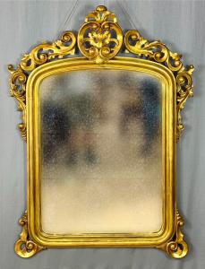 🥇Grande Specchiera Legno Dorato a Foglia Antica Stile Luigi XV 1830🥇