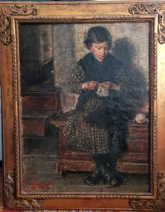 Ise Lebrecht “Fanciulla che cuce“. Firmato in rosso in basso sulla sinistra.