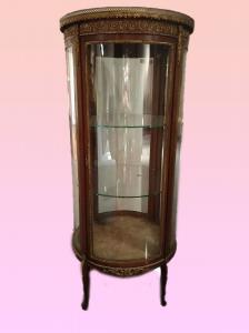 Vitrine francesa redonda do século XIX em estilo de transição com bronzes e mármore vermelho França