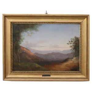 Nápoles, vista panorâmica, pintor do século XIX, óleo sobre tela