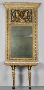 Console table with polychrome and gold decorated mirror, Genoa, late 18th century.