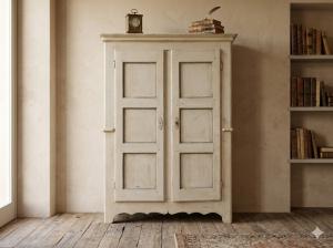 Cream White Lacquered Panel Wardrobe - Restoration Included_car 3438