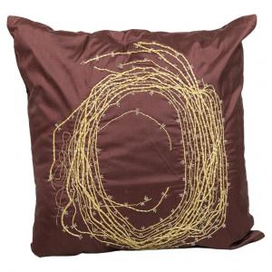 Brown silk cushion embroidered with gold silk threads - B/1827 -
