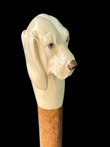 Stock mit Knauf in Form eines Hundekopfes. Malacca-Stock.
